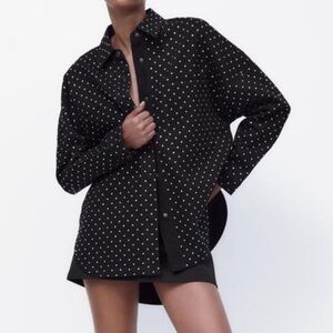 Zara oversized denim rhinestone shacket